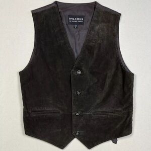 Vintage Wilsons 100% Leather Suede Vest Men’s Size XL Button Pockets Brown Class